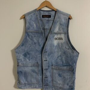 Vtg HUGO BOSS Jeans Denim Vest Mens Large Hip Hop Rap Biker USA